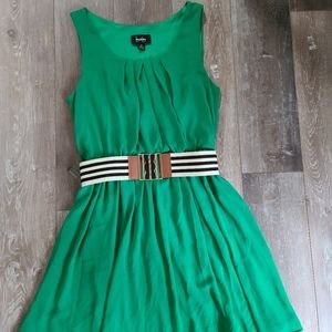 ByBy Green Mid Length dress With Decorative Belt W